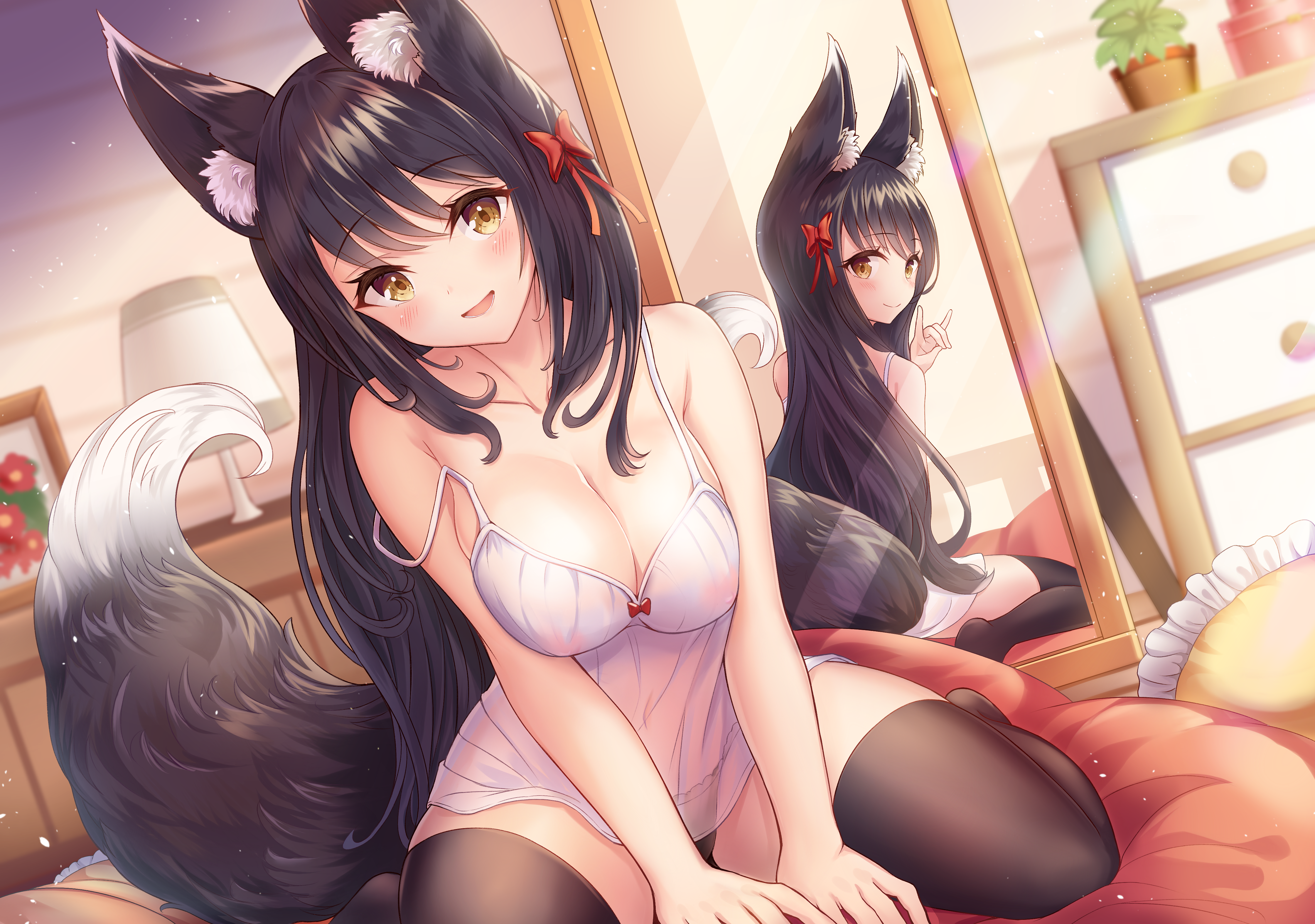 sakura ani animal ears kitsune lingerie nipples no bra see through